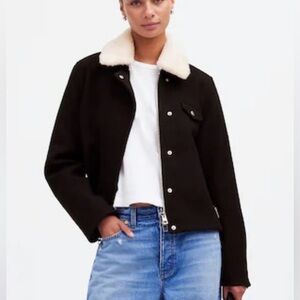 Madewell Sherpa-Collar Asymmetric Zip-Front Jacket In Black Sz S MSRP $268